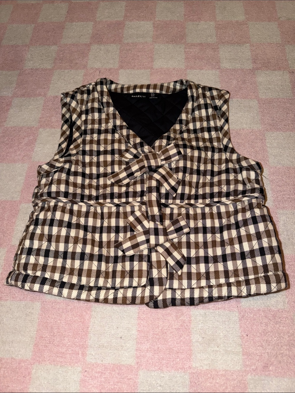 Bailey 44 Black Quilted Vest with Brown Plaid Trim